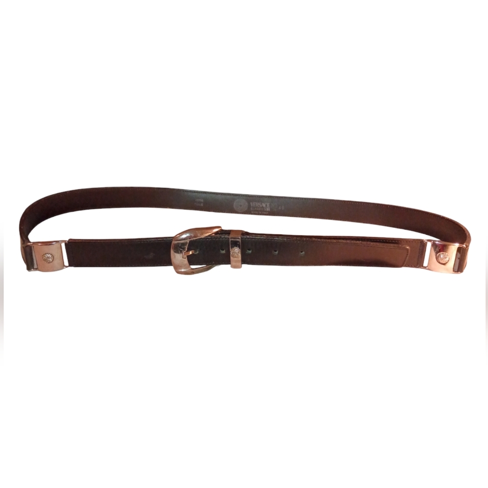 Versace Classic V2 Vera Pelle black belt Silver hardware Size 48 Made in Italy